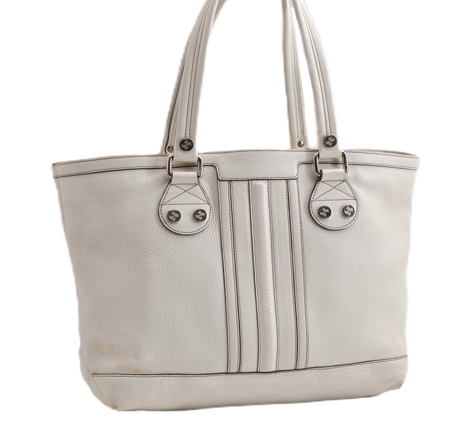 Authentic GUCCI Vintage Shoulder Tote Bag Leather 232973 White 7153F