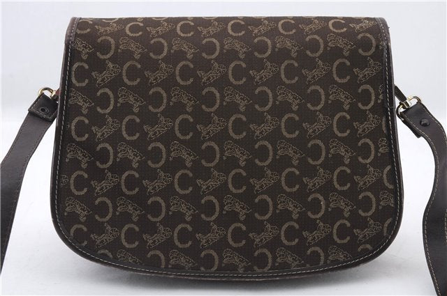 Authentic CELINE C Macadam Blason Shoulder Bag Purse Canvas Leather Brown 7155C