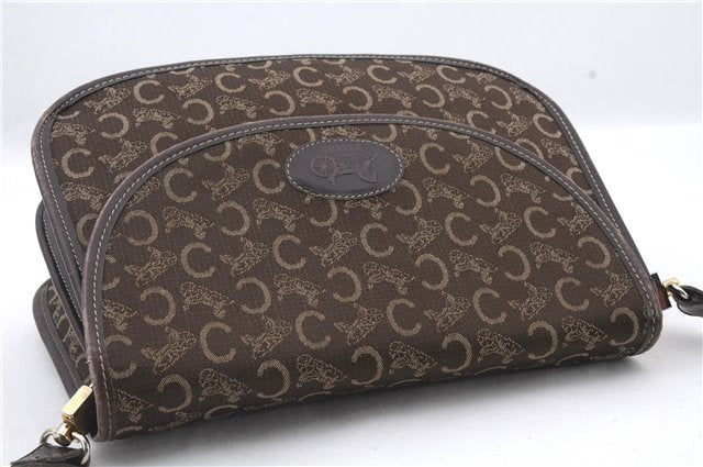Authentic CELINE C Macadam Blason Shoulder Bag Purse Canvas Leather Brown 7155C