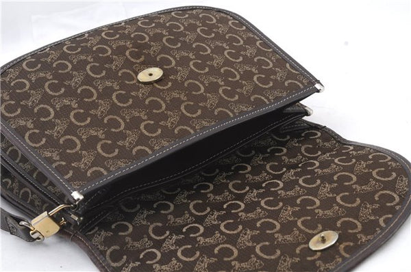 Authentic CELINE C Macadam Blason Shoulder Bag Purse Canvas Leather Brown 7155C