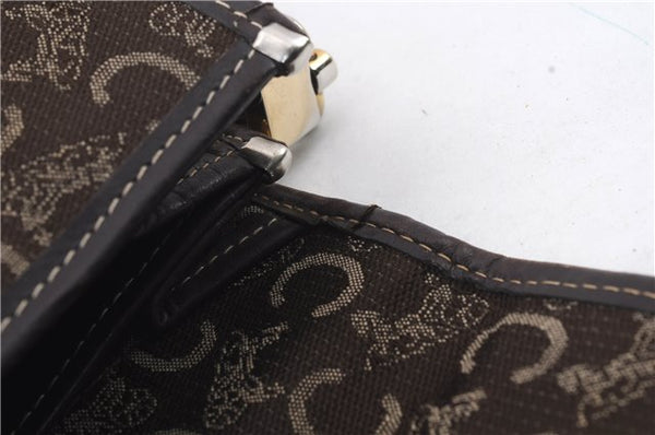 Authentic CELINE C Macadam Blason Shoulder Bag Purse Canvas Leather Brown 7155C