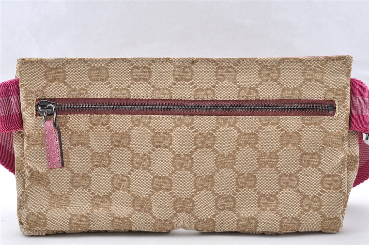Authentic GUCCI Sherry Line Waist Body Bag GG Canvas Leather 162962 Beige 7156I