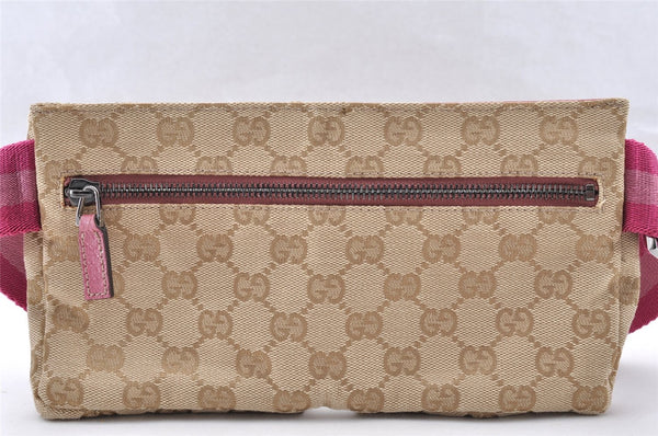 Authentic GUCCI Sherry Line Waist Body Bag GG Canvas Leather 162962 Beige 7156I