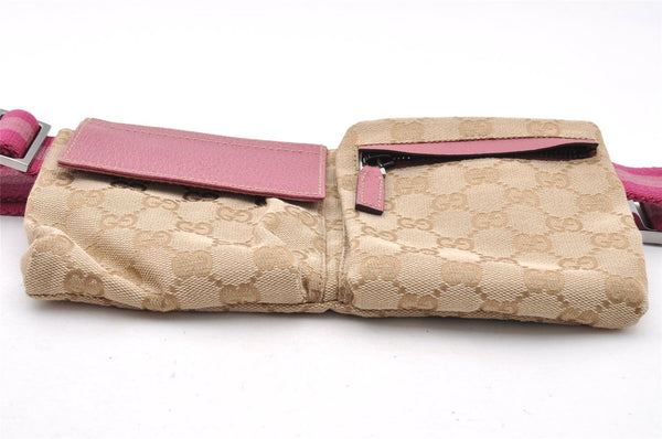 Authentic GUCCI Sherry Line Waist Body Bag GG Canvas Leather 162962 Beige 7156I