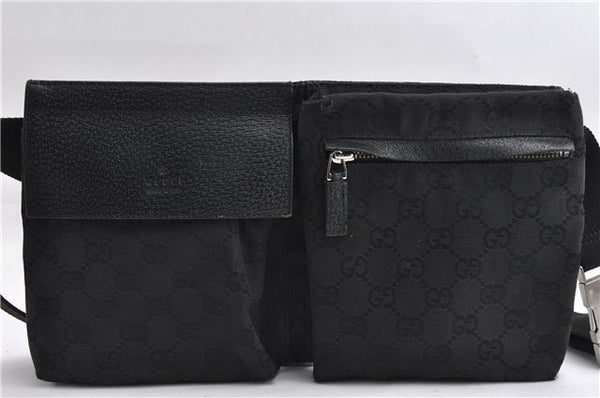 Authentic GUCCI Waist Body Bum Bag Purse GG Canvas Leather 28566 Black 7157E