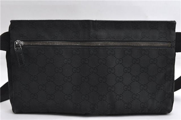 Authentic GUCCI Waist Body Bum Bag Purse GG Canvas Leather 28566 Black 7157E