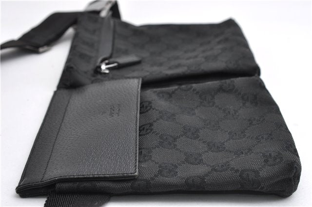Authentic GUCCI Waist Body Bum Bag Purse GG Canvas Leather 28566 Black 7157E