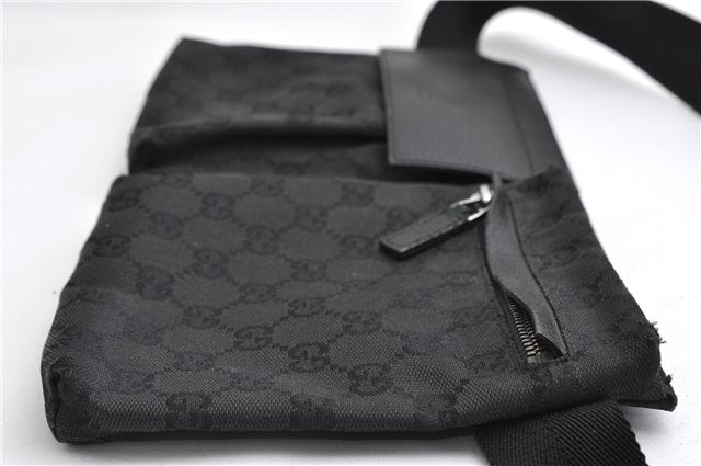 Authentic GUCCI Waist Body Bum Bag Purse GG Canvas Leather 28566 Black 7157E