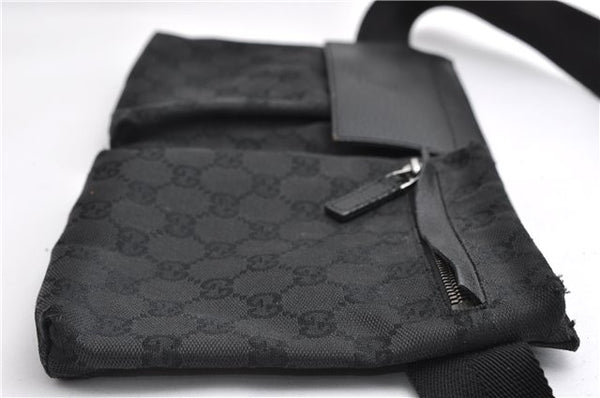 Authentic GUCCI Waist Body Bum Bag Purse GG Canvas Leather 28566 Black 7157E