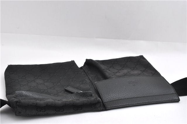 Authentic GUCCI Waist Body Bum Bag Purse GG Canvas Leather 28566 Black 7157E