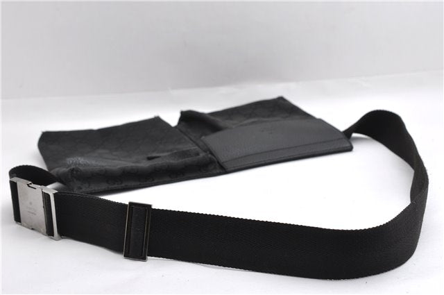 Authentic GUCCI Waist Body Bum Bag Purse GG Canvas Leather 28566 Black 7157E