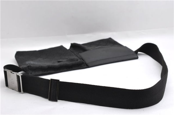 Authentic GUCCI Waist Body Bum Bag Purse GG Canvas Leather 28566 Black 7157E