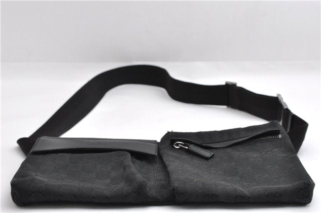 Authentic GUCCI Waist Body Bum Bag Purse GG Canvas Leather 28566 Black 7157E