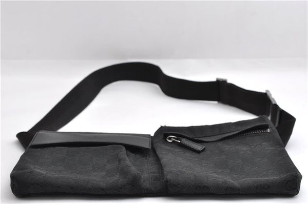 Authentic GUCCI Waist Body Bum Bag Purse GG Canvas Leather 28566 Black 7157E