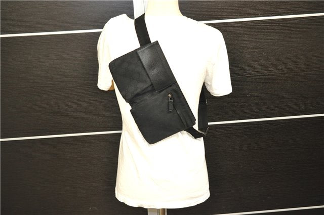 Authentic GUCCI Waist Body Bum Bag Purse GG Canvas Leather 28566 Black 7157E