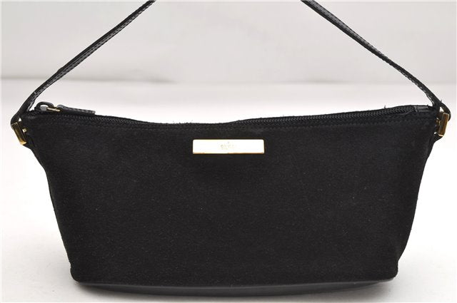 Authentic GUCCI Hand Bag Pouch Purse Suede Leather 0391103 Black 7159D