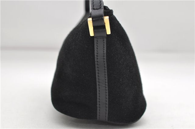 Authentic GUCCI Hand Bag Pouch Purse Suede Leather 0391103 Black 7159D