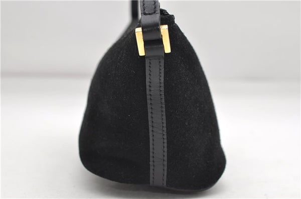 Authentic GUCCI Hand Bag Pouch Purse Suede Leather 0391103 Black 7159D