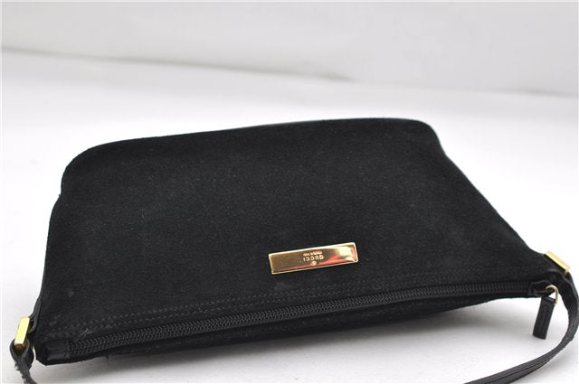 Authentic GUCCI Hand Bag Pouch Purse Suede Leather 0391103 Black 7159D