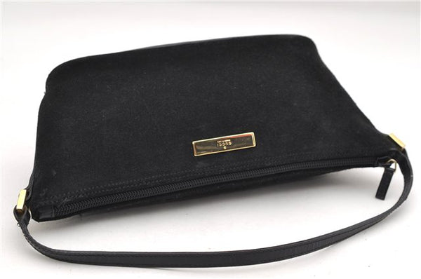 Authentic GUCCI Hand Bag Pouch Purse Suede Leather 0391103 Black 7159D