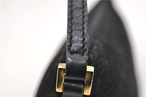 Authentic GUCCI Hand Bag Pouch Purse Suede Leather 0391103 Black 7159D
