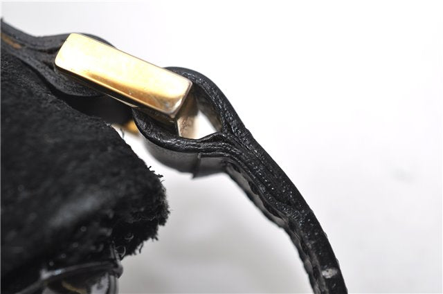 Authentic GUCCI Hand Bag Pouch Purse Suede Leather 0391103 Black 7159D