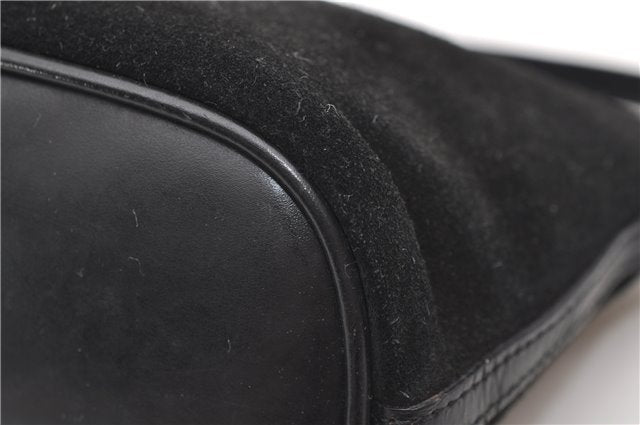 Authentic GUCCI Hand Bag Pouch Purse Suede Leather 0391103 Black 7159D