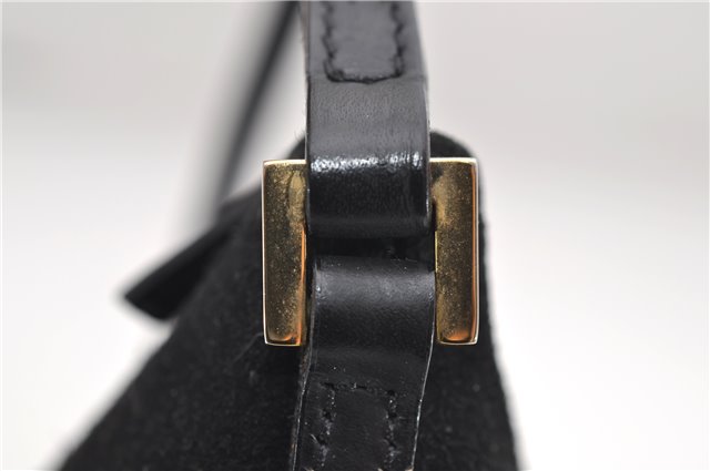 Authentic GUCCI Hand Bag Pouch Purse Suede Leather 0391103 Black 7159D