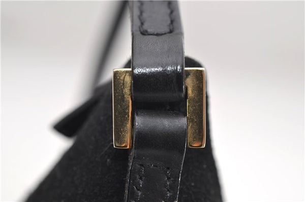 Authentic GUCCI Hand Bag Pouch Purse Suede Leather 0391103 Black 7159D