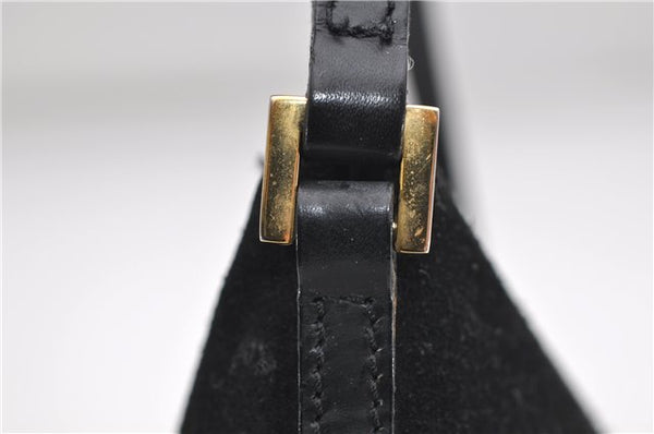 Authentic GUCCI Hand Bag Pouch Purse Suede Leather 0391103 Black 7159D