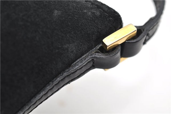 Authentic GUCCI Hand Bag Pouch Purse Suede Leather 0391103 Black 7159D
