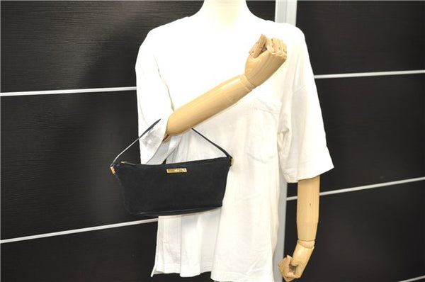 Authentic GUCCI Hand Bag Pouch Purse Suede Leather 0391103 Black 7159D