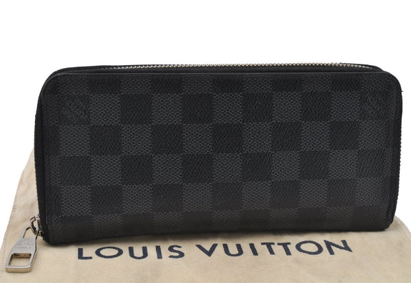 Authentic Louis Vuitton Damier Graphite Zippy Wallet Vertical N63095 LV 7159I