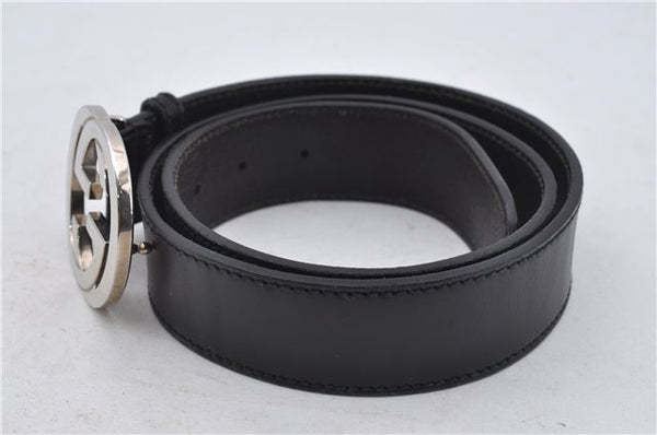 Authentic GUCCI Interlocking G Belt Leather Size 90cm 35.4" 114876 Black 7160E