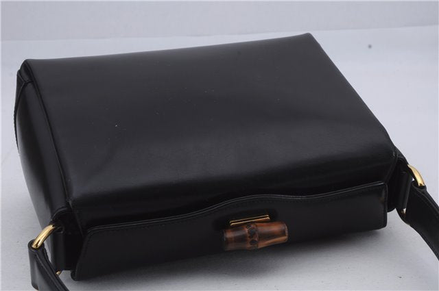 Authentic GUCCI Bamboo Shoulder Hand Bag Purse Leather Black 7163D