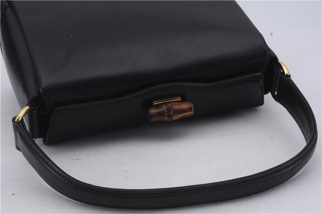 Authentic GUCCI Bamboo Shoulder Hand Bag Purse Leather Black 7163D