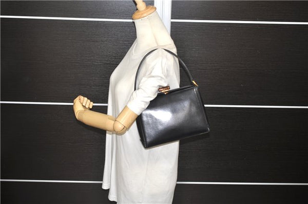 Authentic GUCCI Bamboo Shoulder Hand Bag Purse Leather Black 7163D