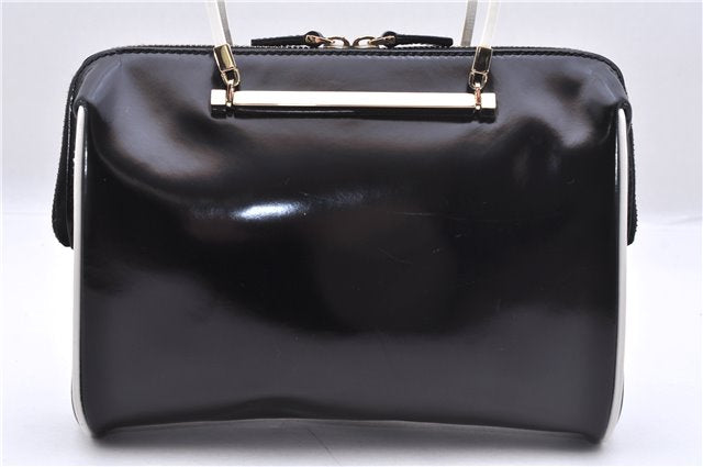 Authentic GUCCI Vintage Hand Bag Purse Enamel Black 7163E