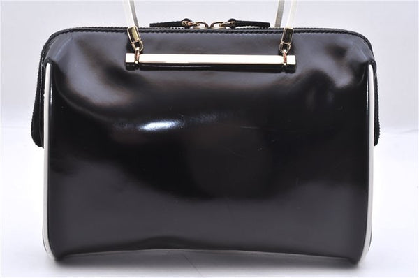 Authentic GUCCI Vintage Hand Bag Purse Enamel Black 7163E