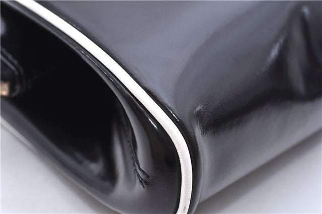 Authentic GUCCI Vintage Hand Bag Purse Enamel Black 7163E