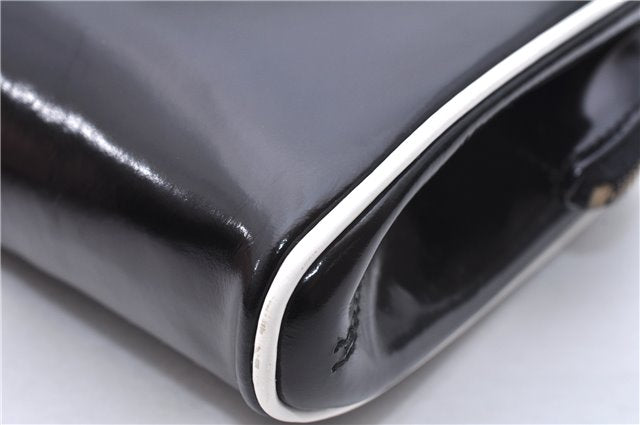 Authentic GUCCI Vintage Hand Bag Purse Enamel Black 7163E