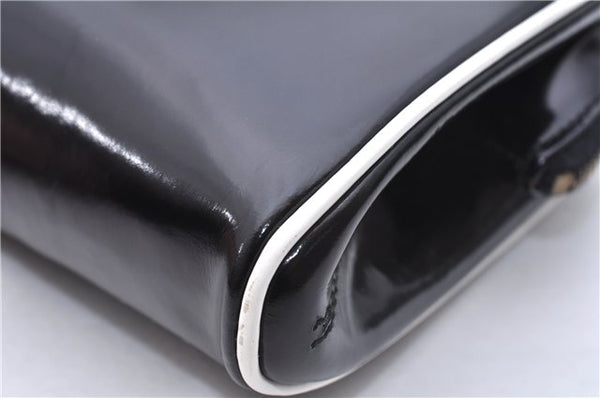 Authentic GUCCI Vintage Hand Bag Purse Enamel Black 7163E