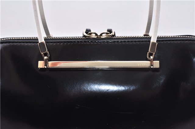 Authentic GUCCI Vintage Hand Bag Purse Enamel Black 7163E