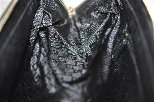 Authentic GUCCI Vintage Hand Bag Purse Enamel Black 7163E