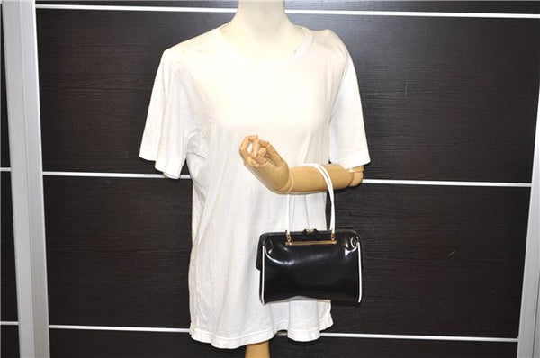Authentic GUCCI Vintage Hand Bag Purse Enamel Black 7163E