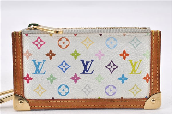 Authentic Louis Vuitton Monogram Multicolor Pochette Cles Coin Purse White 7164F