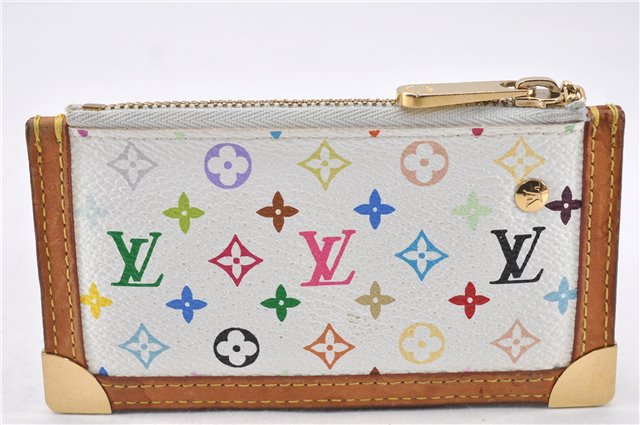 Authentic Louis Vuitton Monogram Multicolor Pochette Cles Coin Purse White 7164F