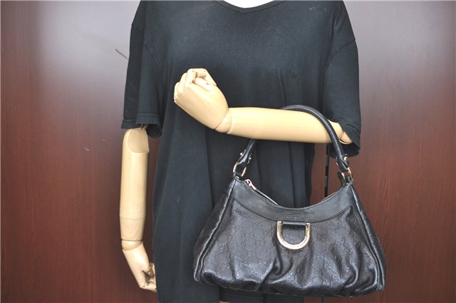 Authentic GUCCI Guccissima Abbey GG Shoulder Hand Bag Leather 190525 Black 7166B