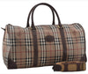 Authentic Burberrys Nova Check PVC Leather 2Way Travel Boston Bag Beige 7168E