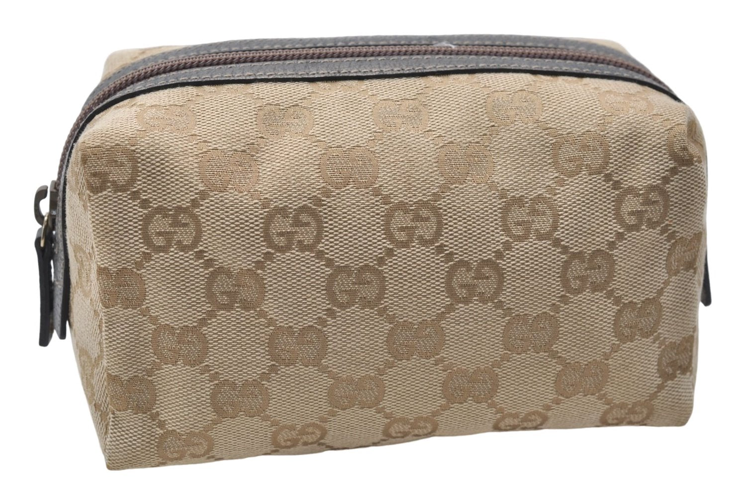 Authentic GUCCI Vintage Cosmetic Pouch Purse GG Canvas Leather Beige  7169D